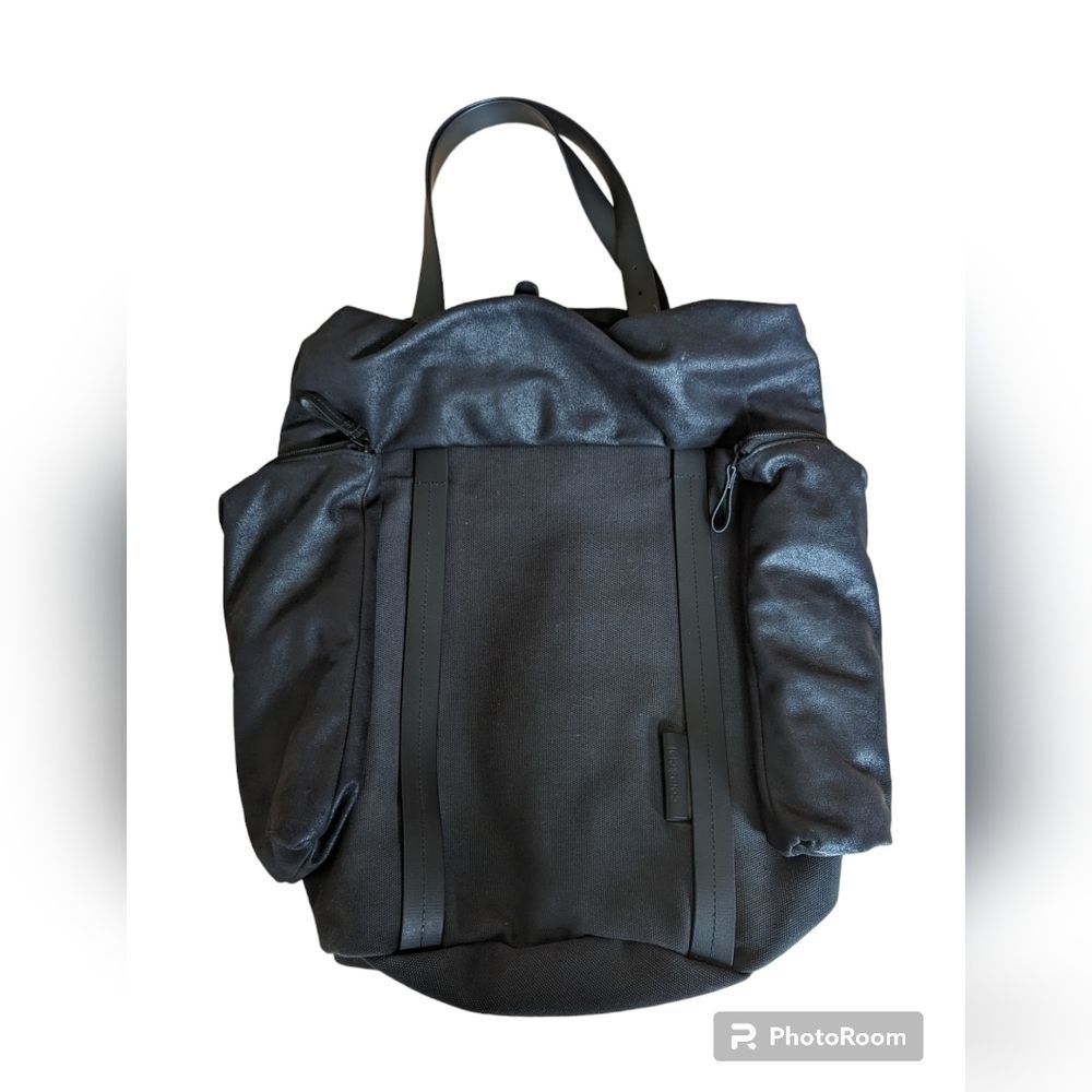 Cote et Ciel Saar black waxed canvas backpack tote